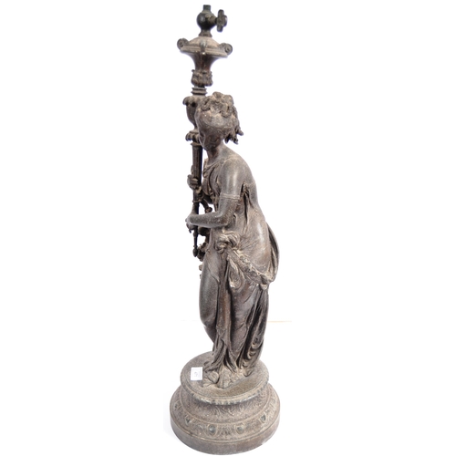 471 - A 19th Century bronze metal figural table / standard lamp in the form of classical maiden. The figur... 