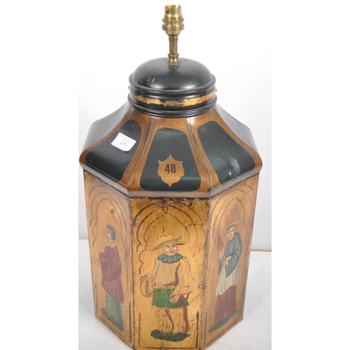 479 - An early 20th Century painted Chinese style lantern light. Converted from a old Chinese tin tea cont... 