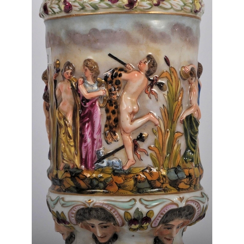 480 - A 19th Century Capodimonte Italian Naples mark porcelain lidded urn vase. Using 18th Century moulds ... 