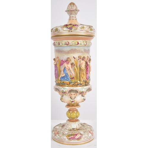 480 - A 19th Century Capodimonte Italian Naples mark porcelain lidded urn vase. Using 18th Century moulds ... 