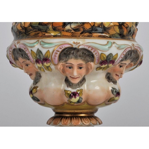 480 - A 19th Century Capodimonte Italian Naples mark porcelain lidded urn vase. Using 18th Century moulds ... 