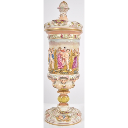 480 - A 19th Century Capodimonte Italian Naples mark porcelain lidded urn vase. Using 18th Century moulds ... 