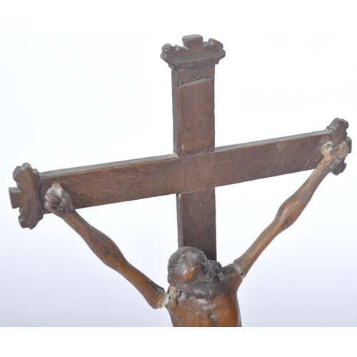 481 - A 18th Century fruitwood ecclesiastical Church Altar Crucifix Corpus Christi having further carved f... 