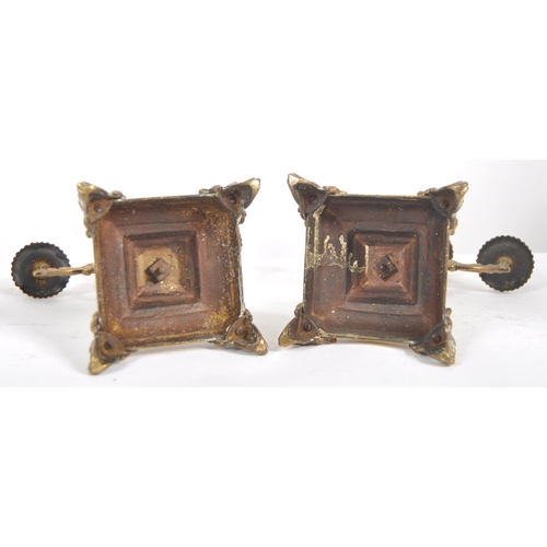 484 - A pair of 19th Century gilt brass candelabra centrepiece garnitures. Each with triple candlestick sc... 