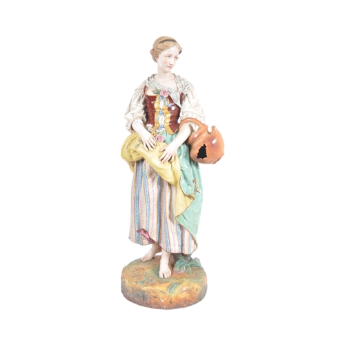 496 - A very large large 19th Century French Jean Gille bisque porcelain figure, of a lady in standing pos... 