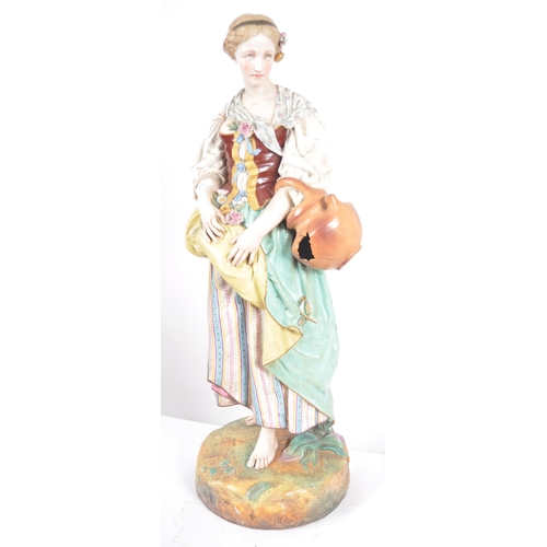 496 - A very large large 19th Century French Jean Gille bisque porcelain figure, of a lady in standing pos... 