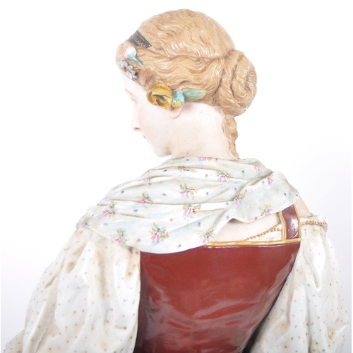 496 - A very large large 19th Century French Jean Gille bisque porcelain figure, of a lady in standing pos... 