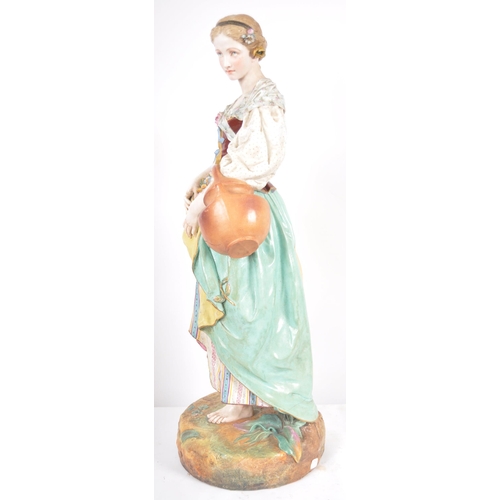 496 - A very large large 19th Century French Jean Gille bisque porcelain figure, of a lady in standing pos... 