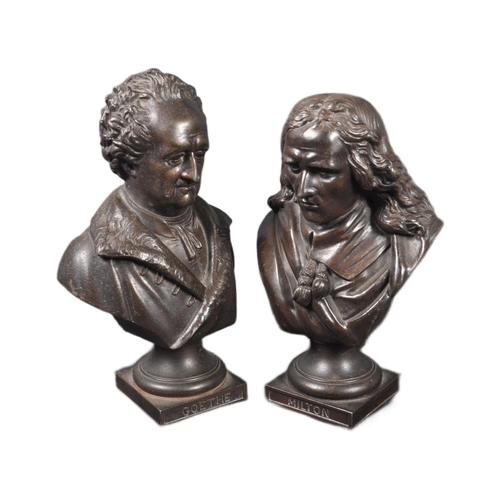 497 - A pair of 19th Century Victorian bronze effect spelter busts each highly detailed. One depicting Mil... 