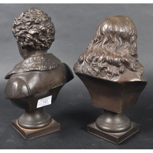 497 - A pair of 19th Century Victorian bronze effect spelter busts each highly detailed. One depicting Mil... 