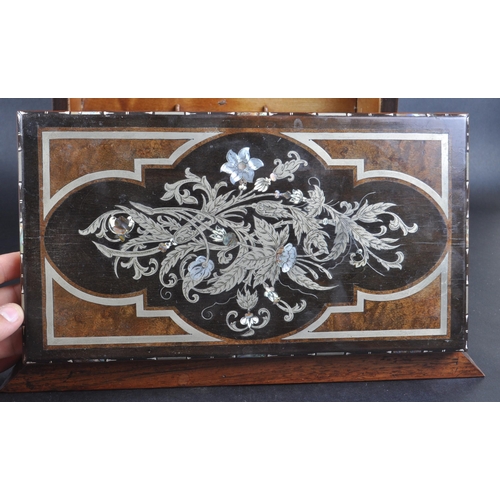 501 - A 19th Century Victorian silver white metal & mother of pearl inlaid stationary box workbox cabinet ... 