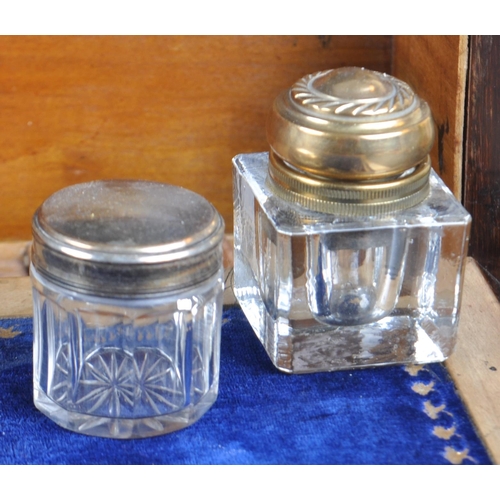 501 - A 19th Century Victorian silver white metal & mother of pearl inlaid stationary box workbox cabinet ... 