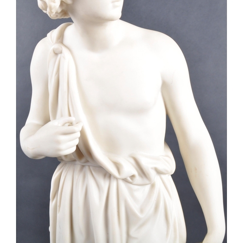 505 - A large 19th Century Parian ware classical figurine depicting a standing gentleman in toga raised on... 