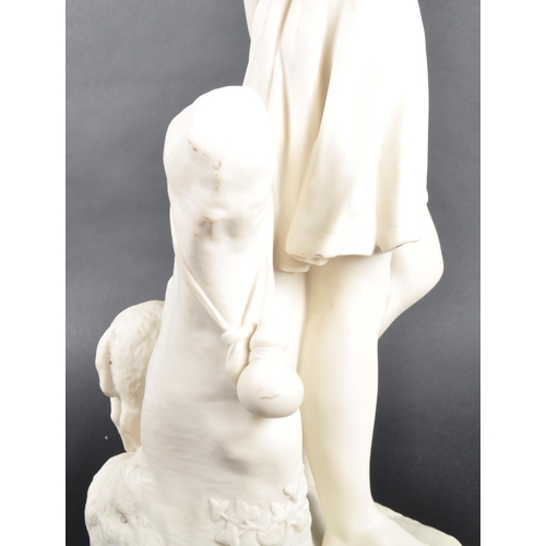 505 - A large 19th Century Parian ware classical figurine depicting a standing gentleman in toga raised on... 