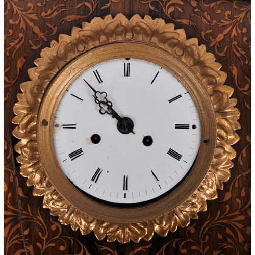 524 - A 19th century French marquetry inlaid wall clock. With walnut marquetry inlays of leaves and flower... 