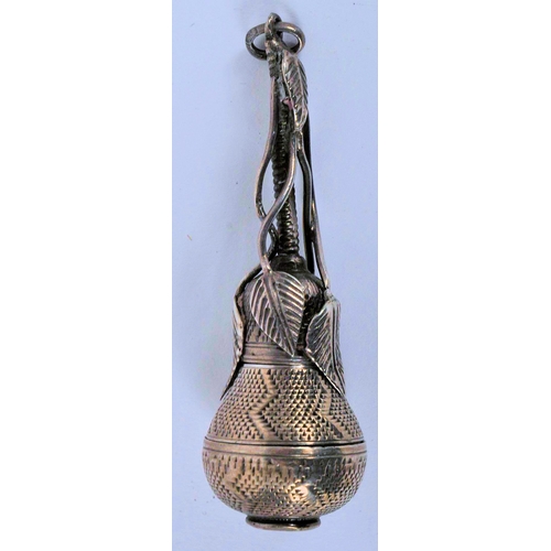 530 - An engine turned pear shaped pomander. Probably German, a silver engine turned pear shaped pomander.... 