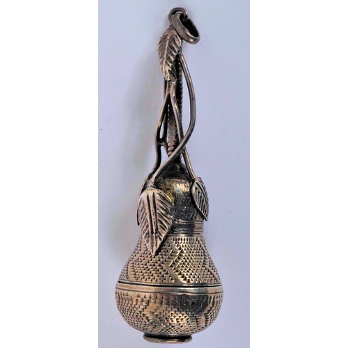 530 - An engine turned pear shaped pomander. Probably German, a silver engine turned pear shaped pomander.... 