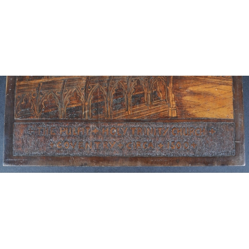 531 - A 19th Century ink drawn and wood carved picture of Holy Trinity Church in Coventry.  A cleverly ill... 