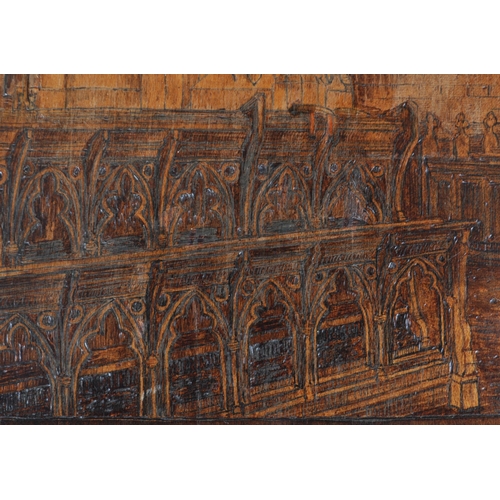 531 - A 19th Century ink drawn and wood carved picture of Holy Trinity Church in Coventry.  A cleverly ill... 