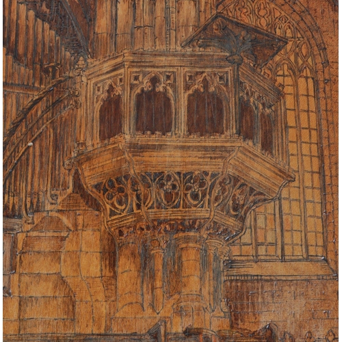 531 - A 19th Century ink drawn and wood carved picture of Holy Trinity Church in Coventry.  A cleverly ill... 