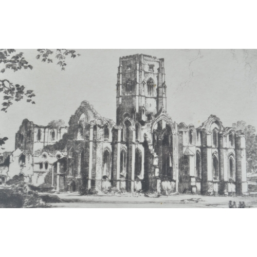 537 - 19th Century Etching of Fountains Abbey York, signed by artist Albany Edwards to the lower right, wi... 