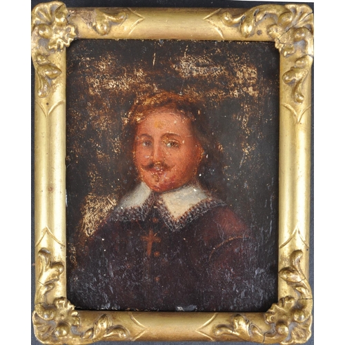 553 - An 18th Century Spanish oil on board portrait painting study depicting a gentleman with long hair an... 