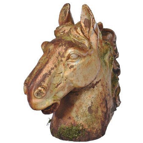 567 - A large 19th Century Victorian heavy cast iron garden ornament in the form of a horses head having d... 