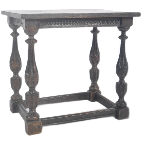 57 - A 17th Century carved oak side table lowboy table. Square table top with carved frieze decorated wit... 