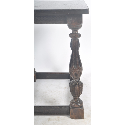 57 - A 17th Century carved oak side table lowboy table. Square table top with carved frieze decorated wit... 