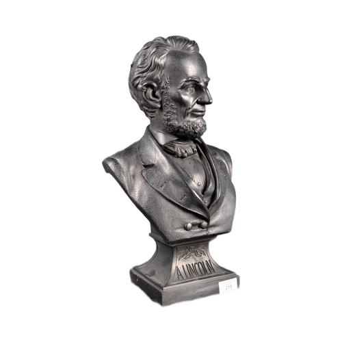 574 - A 20th Century spelter bust of Abraham Lincoln former American president. Detailed features with dre... 