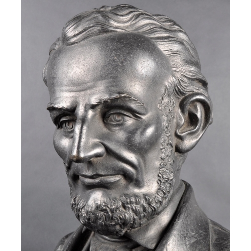 574 - A 20th Century spelter bust of Abraham Lincoln former American president. Detailed features with dre... 