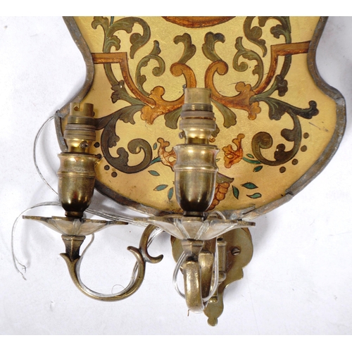 581 - A pair of 19th Century Victorian eglomise wall Girondales with brass candle sconces to the front. Sc... 