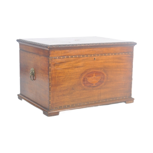 59 - A 19th Century mahogany inlaid storage / blanket box chest. Inlaid with urn motifs and swags with th... 