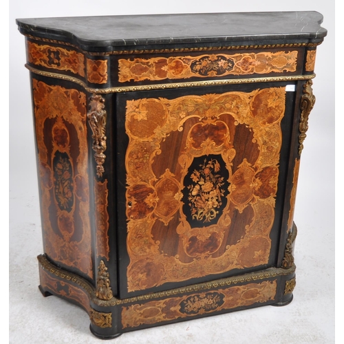 592 - A 19th Century continental inlaid marquetry side cabinet enclosed cupboard doors with black & white ... 