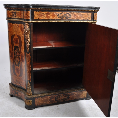 592 - A 19th Century continental inlaid marquetry side cabinet enclosed cupboard doors with black & white ... 