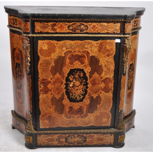 592 - A 19th Century continental inlaid marquetry side cabinet enclosed cupboard doors with black & white ... 