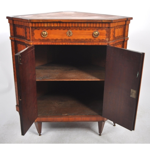 596 - A pair of 19th Century French inlaid satinwood encoignure corner cabinets having fitted central draw... 