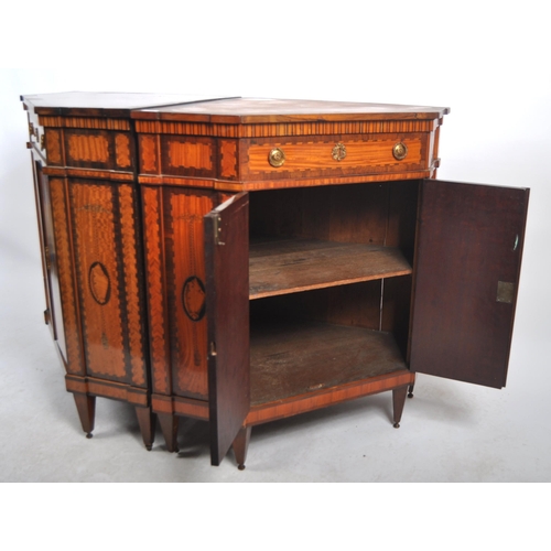 596 - A pair of 19th Century French inlaid satinwood encoignure corner cabinets having fitted central draw... 