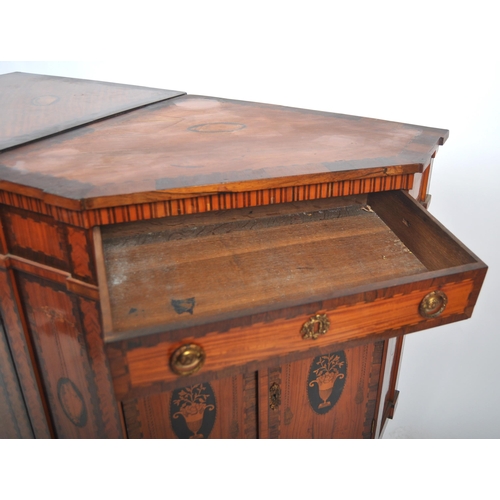 596 - A pair of 19th Century French inlaid satinwood encoignure corner cabinets having fitted central draw... 