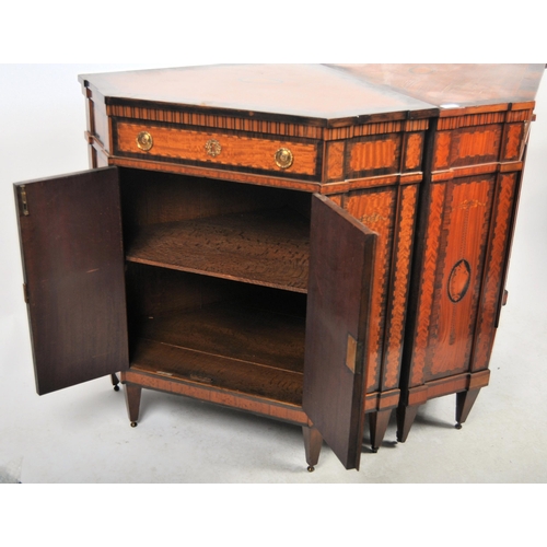 596 - A pair of 19th Century French inlaid satinwood encoignure corner cabinets having fitted central draw... 