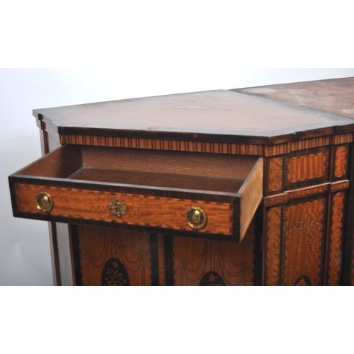 596 - A pair of 19th Century French inlaid satinwood encoignure corner cabinets having fitted central draw... 