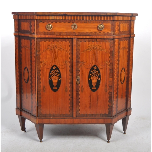 596 - A pair of 19th Century French inlaid satinwood encoignure corner cabinets having fitted central draw... 