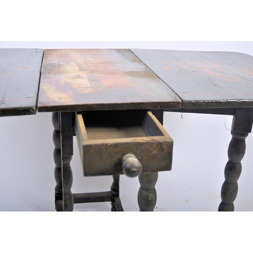 597 - A late 17th Century Hindeloper painted gateleg dining table / side occasional table. The centre port... 