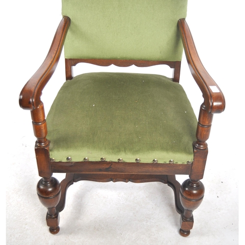 599 - A 19th Century Victorian mahogany armchair / arm chair. Green upholstery to the backrest and seat wi... 