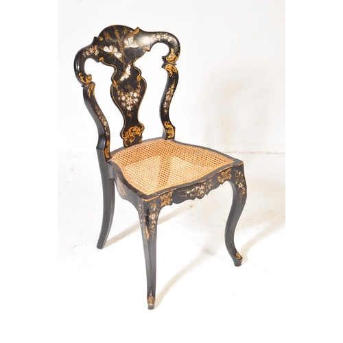 607 - An early 19th Century Regency Chinoiserie side dining chair. Black lacquer ground with hand gilded a... 