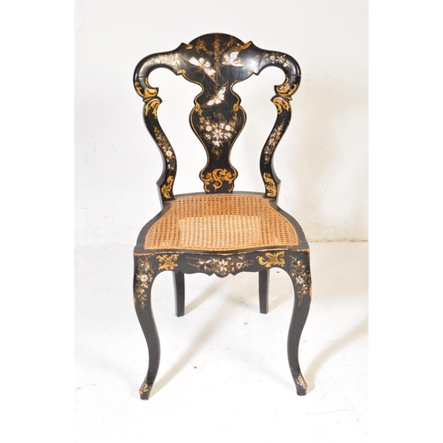 607 - An early 19th Century Regency Chinoiserie side dining chair. Black lacquer ground with hand gilded a... 