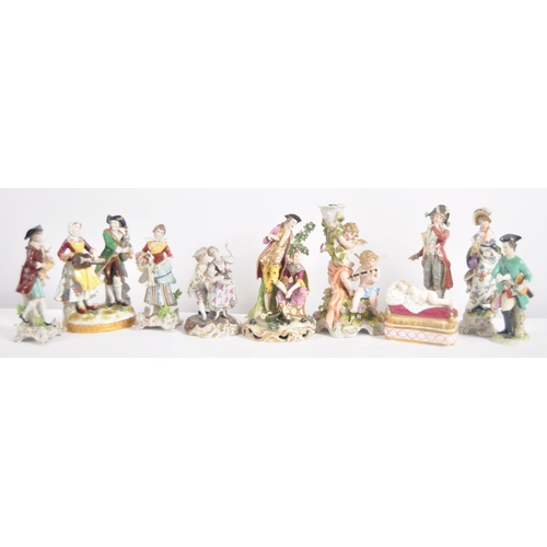 608 - A collection of 10 x 19th century Victorian and later porcelain figurines to include Sitzendorf, and... 