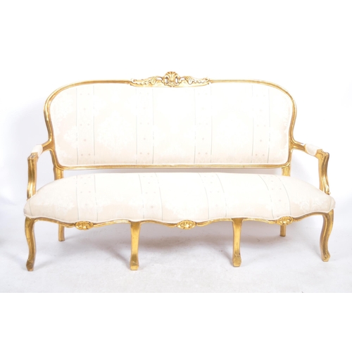 615 - A 19th Century French giltwood framed sofa settee canape. Carved decorative top rail with scrolled a... 