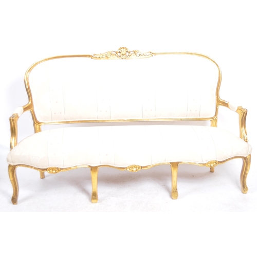 615 - A 19th Century French giltwood framed sofa settee canape. Carved decorative top rail with scrolled a... 