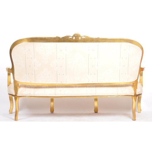 615 - A 19th Century French giltwood framed sofa settee canape. Carved decorative top rail with scrolled a... 